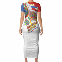 Philippines MassKara Festival Short Sleeve Bodycon Dress Smile Masks with Hawaiian Art Pattern and Tropical Plants LT03 - Polynesian Pride