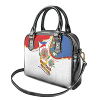 Philippines MassKara Festival Shoulder Handbag Smile Masks with Hawaiian Art Pattern and Tropical Plants