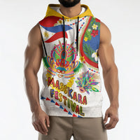 Philippines MassKara Festival Sleeveless Hoodie Smile Masks with Hawaiian Art Pattern and Tropical Plants