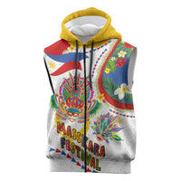 Philippines MassKara Festival Sleeveless Zip Hoodie Smile Masks with Hawaiian Art Pattern and Tropical Plants