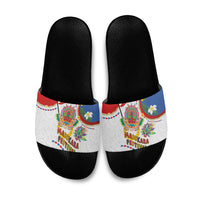 Philippines MassKara Festival Slide Sandals Smile Masks with Hawaiian Art Pattern and Tropical Plants