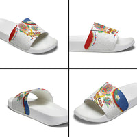Philippines MassKara Festival Slide Sandals Smile Masks with Hawaiian Art Pattern and Tropical Plants