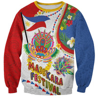 Philippines MassKara Festival Sweatshirt Smile Masks with Hawaiian Art Pattern and Tropical Plants