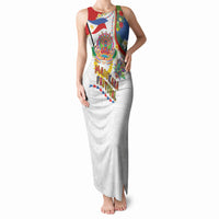 Philippines MassKara Festival Tank Maxi Dress Smile Masks with Hawaiian Art Pattern and Tropical Plants LT03 Women Multicolor - Polynesian Pride