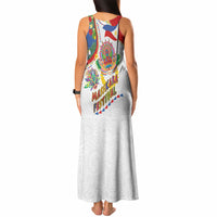 Philippines MassKara Festival Tank Maxi Dress Smile Masks with Hawaiian Art Pattern and Tropical Plants LT03 - Polynesian Pride