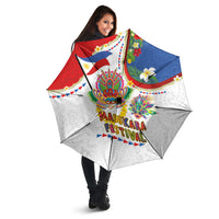 Philippines MassKara Festival Umbrella Smile Masks with Hawaiian Art Pattern and Tropical Plants
