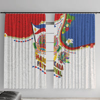 Philippines MassKara Festival Window Curtain Smile Masks with Hawaiian Art Pattern and Tropical Plants
