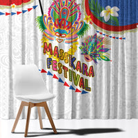 Philippines MassKara Festival Window Curtain Smile Masks with Hawaiian Art Pattern and Tropical Plants
