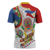 Philippines MassKara Festival Zipper Polo Shirt Smile Masks with Hawaiian Art Pattern and Tropical Plants LT03 - Polynesian Pride