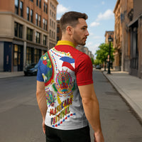 Philippines MassKara Festival Zipper Polo Shirt Smile Masks with Hawaiian Art Pattern and Tropical Plants LT03 - Polynesian Pride
