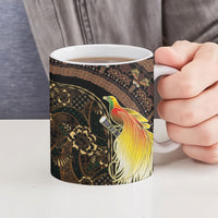 Papua New Guinea and Indonesia Batik Ceramic Mug Bird of Paradise with Tribal Batik Patterns