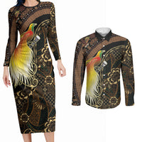 Papua New Guinea and Indonesia Batik Couples Matching Long Sleeve Bodycon Dress and Long Sleeve Button Shirt Bird of Paradise with Tribal Batik Patterns LT03 Multicolor - Polynesian Pride