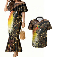 Papua New Guinea and Indonesia Batik Couples Matching Mermaid Dress and Hawaiian Shirt Bird of Paradise with Tribal Batik Patterns LT03 Multicolor - Polynesian Pride