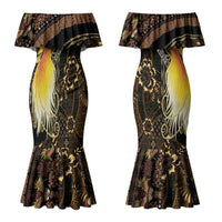Papua New Guinea and Indonesia Batik Couples Matching Mermaid Dress and Long Sleeve Button Shirt Bird of Paradise with Tribal Batik Patterns LT03 - Polynesian Pride