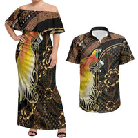 Papua New Guinea and Indonesia Batik Couples Matching Off Shoulder Maxi Dress and Hawaiian Shirt Bird of Paradise with Tribal Batik Patterns LT03 Multicolor - Polynesian Pride