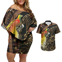 Papua New Guinea and Indonesia Batik Couples Matching Off Shoulder Short Dress and Hawaiian Shirt Bird of Paradise with Tribal Batik Patterns LT03 Multicolor - Polynesian Pride