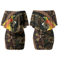 Papua New Guinea and Indonesia Batik Couples Matching Off Shoulder Short Dress and Long Sleeve Button Shirt Bird of Paradise with Tribal Batik Patterns LT03 - Polynesian Pride