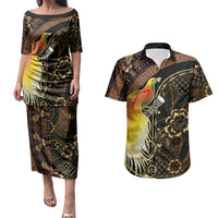 Papua New Guinea and Indonesia Batik Couples Matching Puletasi and Hawaiian Shirt Bird of Paradise with Tribal Batik Patterns LT03 Multicolor - Polynesian Pride