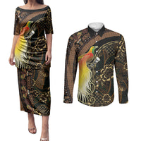 Papua New Guinea and Indonesia Batik Couples Matching Puletasi and Long Sleeve Button Shirt Bird of Paradise with Tribal Batik Patterns LT03 Multicolor - Polynesian Pride