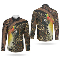 Papua New Guinea and Indonesia Batik Couples Matching Puletasi and Long Sleeve Button Shirt Bird of Paradise with Tribal Batik Patterns LT03 - Polynesian Pride