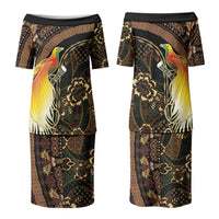 Papua New Guinea and Indonesia Batik Couples Matching Puletasi and Long Sleeve Button Shirt Bird of Paradise with Tribal Batik Patterns LT03 - Polynesian Pride