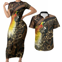 Papua New Guinea and Indonesia Batik Couples Matching Short Sleeve Bodycon Dress and Hawaiian Shirt Bird of Paradise with Tribal Batik Patterns LT03 Multicolor - Polynesian Pride