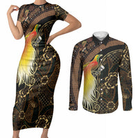 Papua New Guinea and Indonesia Batik Couples Matching Short Sleeve Bodycon Dress and Long Sleeve Button Shirt Bird of Paradise with Tribal Batik Patterns LT03 Multicolor - Polynesian Pride