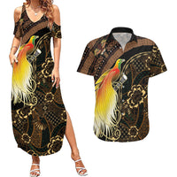 Papua New Guinea and Indonesia Batik Couples Matching Summer Maxi Dress and Hawaiian Shirt Bird of Paradise with Tribal Batik Patterns