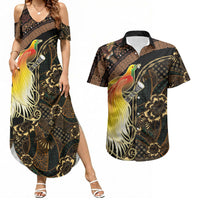 Papua New Guinea and Indonesia Batik Couples Matching Summer Maxi Dress and Hawaiian Shirt Bird of Paradise with Tribal Batik Patterns LT03 Multicolor - Polynesian Pride