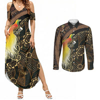 Papua New Guinea and Indonesia Batik Couples Matching Summer Maxi Dress and Long Sleeve Button Shirt Bird of Paradise with Tribal Batik Patterns LT03 Multicolor - Polynesian Pride