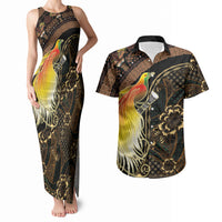 Papua New Guinea and Indonesia Batik Couples Matching Tank Maxi Dress and Hawaiian Shirt Bird of Paradise with Tribal Batik Patterns LT03 Multicolor - Polynesian Pride
