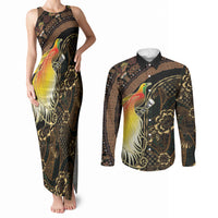 Papua New Guinea and Indonesia Batik Couples Matching Tank Maxi Dress and Long Sleeve Button Shirt Bird of Paradise with Tribal Batik Patterns LT03 Multicolor - Polynesian Pride