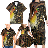 Papua New Guinea and Indonesia Batik Family Matching Long Sleeve Bodycon Dress and Hawaiian Shirt Bird of Paradise with Tribal Batik Patterns LT03 - Polynesian Pride