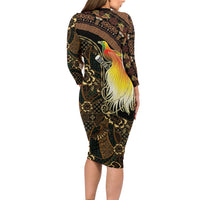 Papua New Guinea and Indonesia Batik Family Matching Long Sleeve Bodycon Dress and Hawaiian Shirt Bird of Paradise with Tribal Batik Patterns