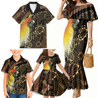 Papua New Guinea and Indonesia Batik Family Matching Mermaid Dress and Hawaiian Shirt Bird of Paradise with Tribal Batik Patterns LT03 - Polynesian Pride