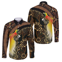 Papua New Guinea and Indonesia Batik Family Matching Off The Shoulder Long Sleeve Dress and Hawaiian Shirt Bird of Paradise with Tribal Batik Patterns LT03 Dad's Shirt - Long Sleeve Multicolor - Polynesian Pride