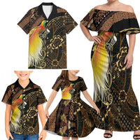 Papua New Guinea and Indonesia Batik Family Matching Off Shoulder Maxi Dress and Hawaiian Shirt Bird of Paradise with Tribal Batik Patterns LT03 - Polynesian Pride