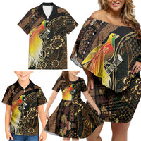Papua New Guinea and Indonesia Batik Family Matching Off Shoulder Short Dress and Hawaiian Shirt Bird of Paradise with Tribal Batik Patterns LT03 - Polynesian Pride