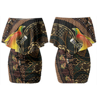 Papua New Guinea and Indonesia Batik Family Matching Off Shoulder Short Dress and Hawaiian Shirt Bird of Paradise with Tribal Batik Patterns LT03 Mom's Dress Multicolor - Polynesian Pride