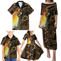Papua New Guinea and Indonesia Batik Family Matching Puletasi and Hawaiian Shirt Bird of Paradise with Tribal Batik Patterns