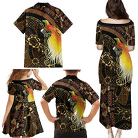 Papua New Guinea and Indonesia Batik Family Matching Puletasi and Hawaiian Shirt Bird of Paradise with Tribal Batik Patterns