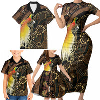Papua New Guinea and Indonesia Batik Family Matching Short Sleeve Bodycon Dress and Hawaiian Shirt Bird of Paradise with Tribal Batik Patterns LT03 - Polynesian Pride