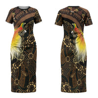 Papua New Guinea and Indonesia Batik Family Matching Short Sleeve Bodycon Dress and Hawaiian Shirt Bird of Paradise with Tribal Batik Patterns LT03 Mom's Dress Multicolor - Polynesian Pride