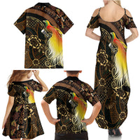 Papua New Guinea and Indonesia Batik Family Matching Summer Maxi Dress and Hawaiian Shirt Bird of Paradise with Tribal Batik Patterns