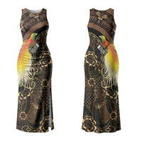 Papua New Guinea and Indonesia Batik Family Matching Tank Maxi Dress and Hawaiian Shirt Bird of Paradise with Tribal Batik Patterns LT03 Mom's Dress Multicolor - Polynesian Pride