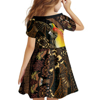 Papua New Guinea and Indonesia Batik Kid Short Sleeve Dress Bird of Paradise with Tribal Batik Patterns