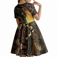 Papua New Guinea and Indonesia Batik Kid Short Sleeve Dress Bird of Paradise with Tribal Batik Patterns LT03 - Polynesian Pride