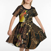 Papua New Guinea and Indonesia Batik Kid Short Sleeve Dress Bird of Paradise with Tribal Batik Patterns LT03 - Polynesian Pride