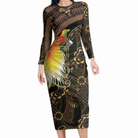 Papua New Guinea and Indonesia Batik Long Sleeve Bodycon Dress Bird of Paradise with Tribal Batik Patterns LT03 Long Dress Multicolor - Polynesian Pride