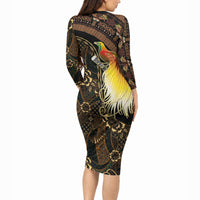 Papua New Guinea and Indonesia Batik Long Sleeve Bodycon Dress Bird of Paradise with Tribal Batik Patterns LT03 - Polynesian Pride